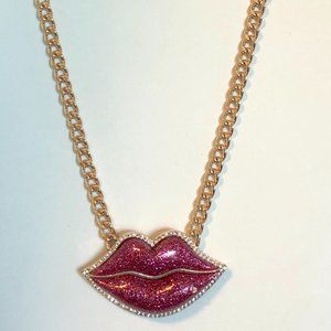 Betsey Johnson Huge Hot Pink Lips Kiss Necklace